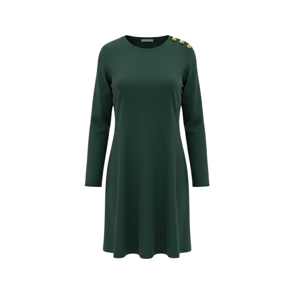 Rebecca Minkoff Dress Womens XL Dark Spruce Green Long Sleeve Gold Button NWT